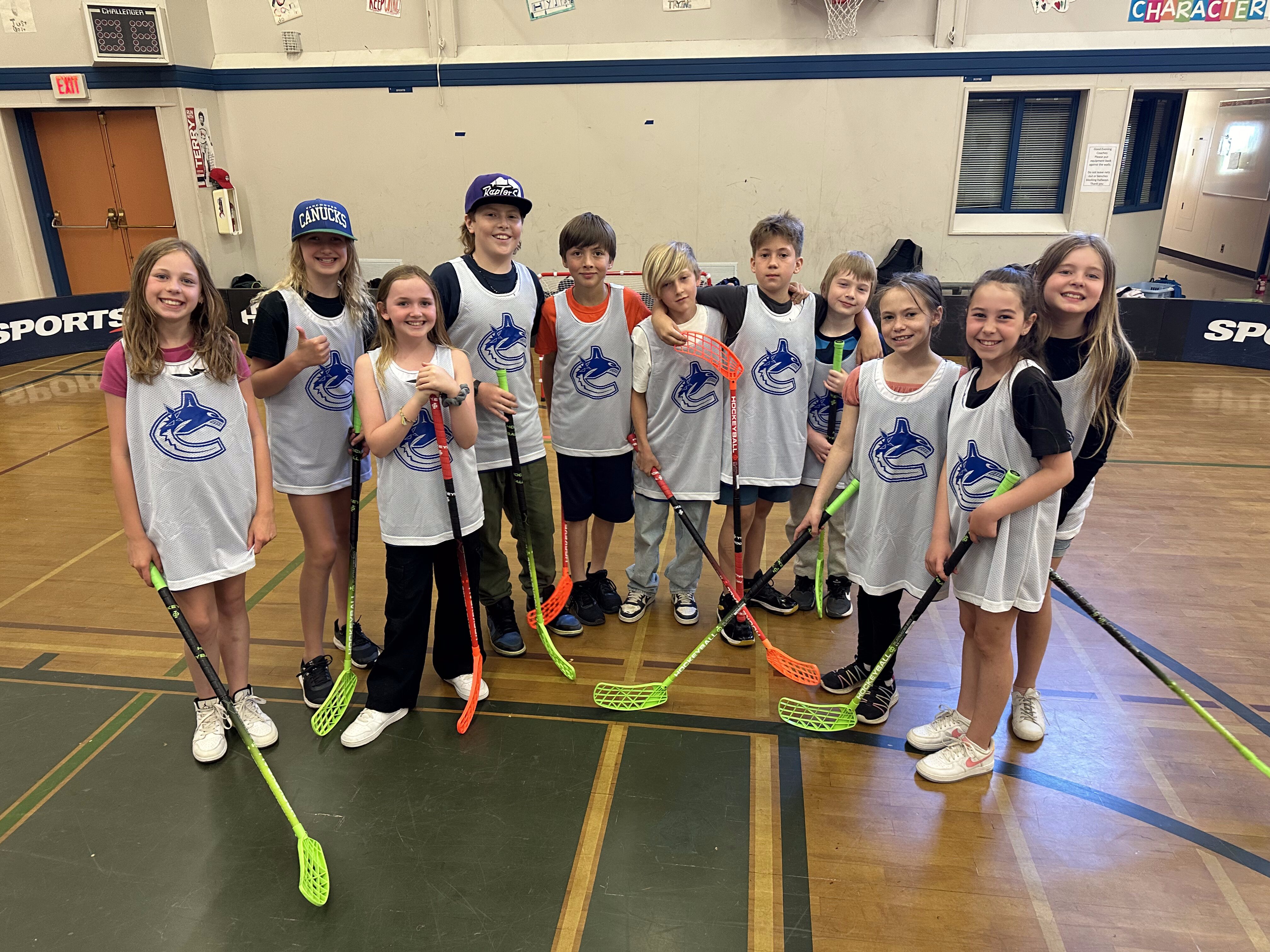 Floorball game in action